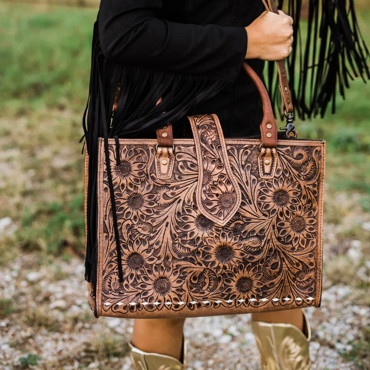 Western Flower Leather Bag