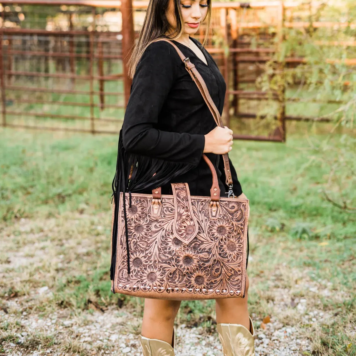 Western Flower Leather Bag